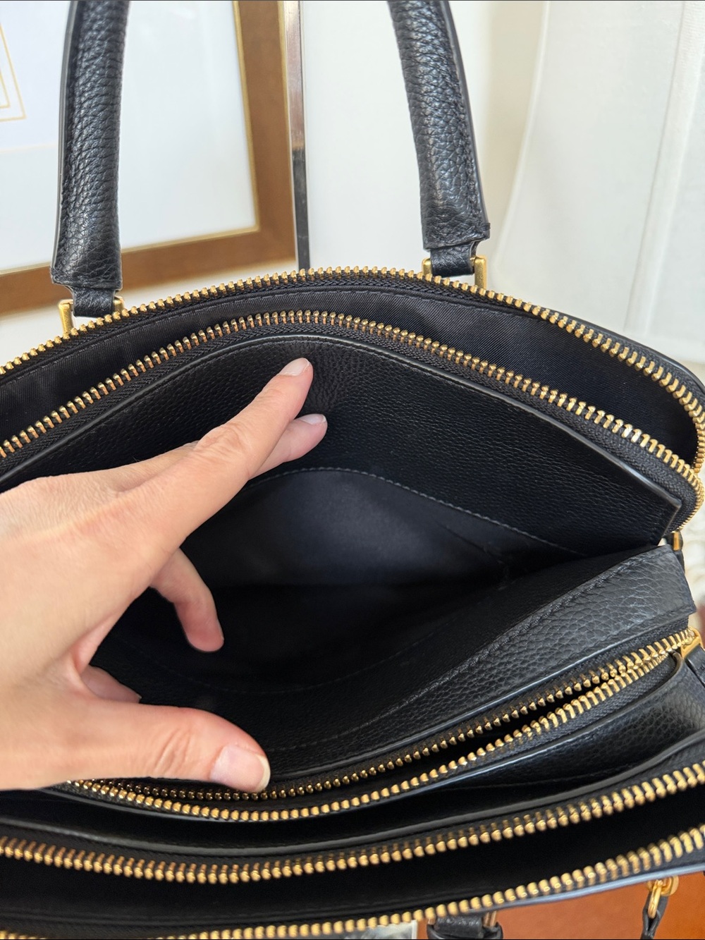 Tory Burch Black Pebbled Leather Satchel with Gold Hardware - Picture 5 of 15